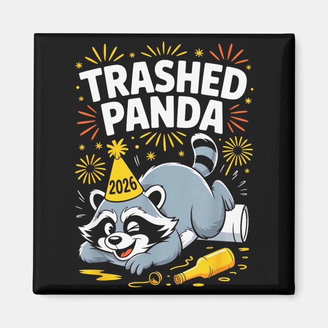 Imã Trashed Panda New Year 2026 Funny Raccoon Design  (Frente)