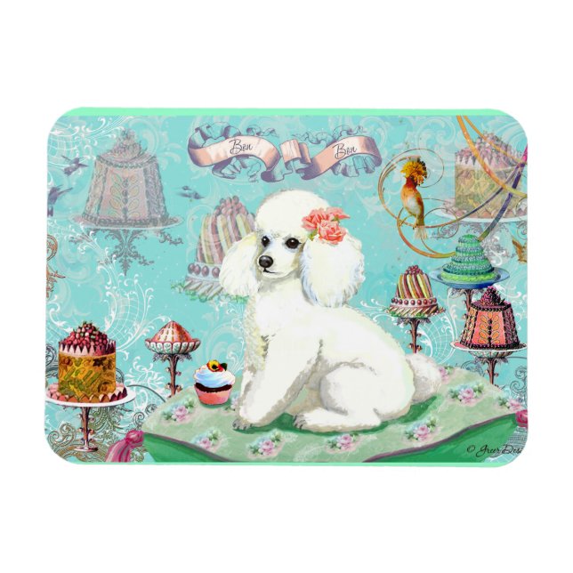 Ímã Tratamentos e Cupcakes do Partido do Poodle Branco (Horizontal)