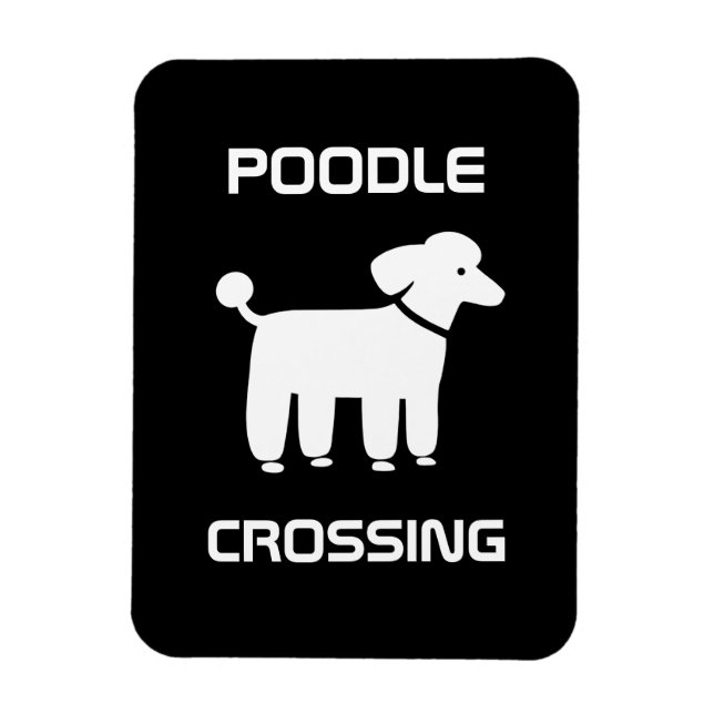 Ímã Travessia de Poodle - Branco no Preto - Personaliz (Vertical)