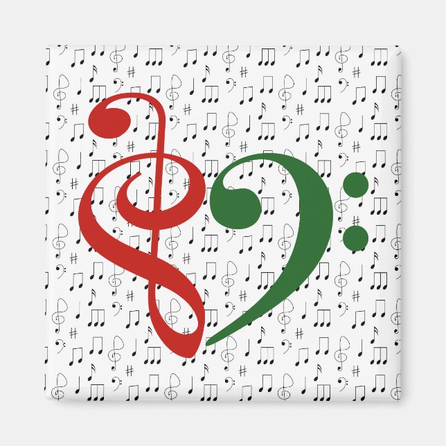 Imã Treble Clef Bass Clef Clef Heart Music Lover Natal (Frente)