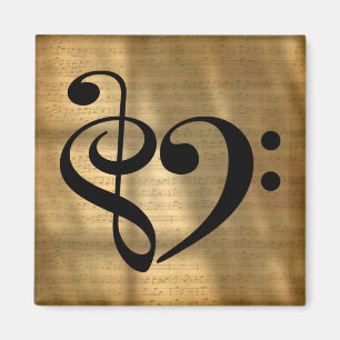 Imã Treble Clef Bass Clef Clef Heart Sheet Music