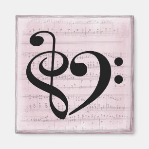 Imã Treble Clef Bass Clef Heart Vintage Sheet Music