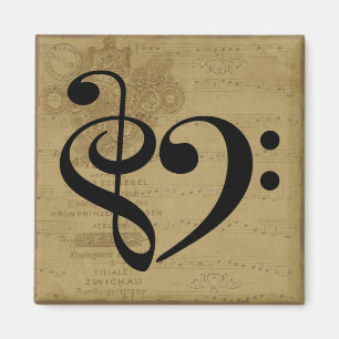 Imã Treble Clef Bass Clef Heart Vintage Sheet Music