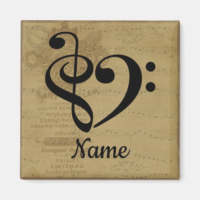 Imã Treble Clef Bass Clef Music Heart Personalizado (Frente)