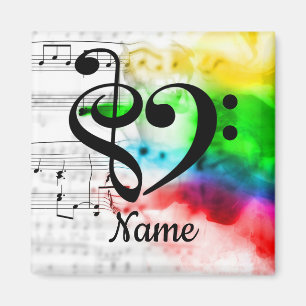 Imã Treble Clef Bass Clef Music Heart Personalizado