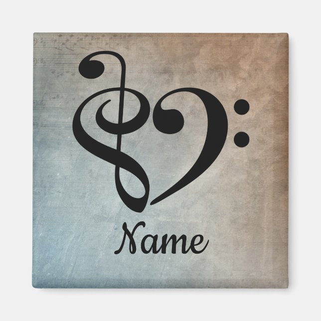 Imã Treble Clef Bass Clef Music Heart Personalizado (Frente)