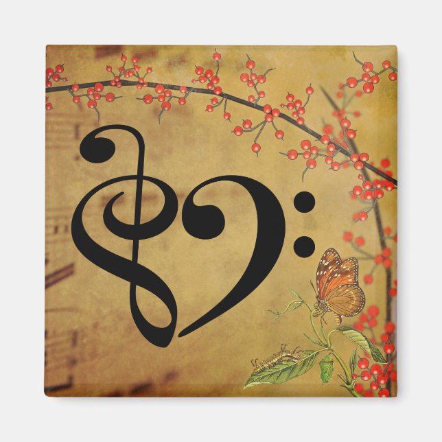 Imã Treble Clef Bass Clef Musical Heart Sheet (Frente)