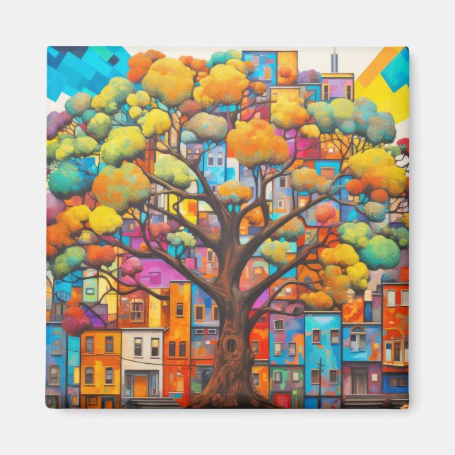 Imã Tree Civilization Concept Colorful Paint Abstrato (Frente)