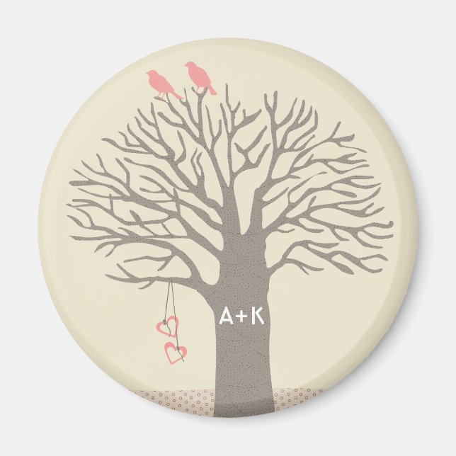 Imã Tree Love Birds Love Inicials Custom Magnet (Frente)