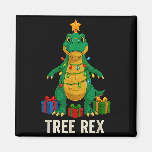 Imã Tree Rex Funny Dinosaur Christmas  (Frente)