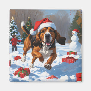 Imã Treeing Walker Coonhound Neve com Chapéu de Natal