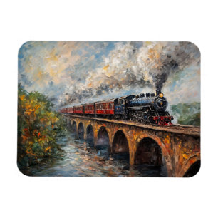 Ímã Trem a Vapor sobre uma Ponte - Pintura a Óleo