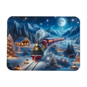 Ímã Trem de Natal Mágico Cena de Inverno Nevado