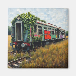 Imã Trem de trem abandonado coberto de hera e grafite