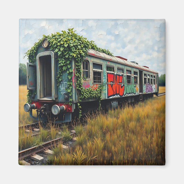 Imã Trem de trem abandonado coberto de hera e grafite (Frente)
