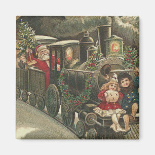 Imã Trem do Papai Noel com Guirlanda de Azevinho para