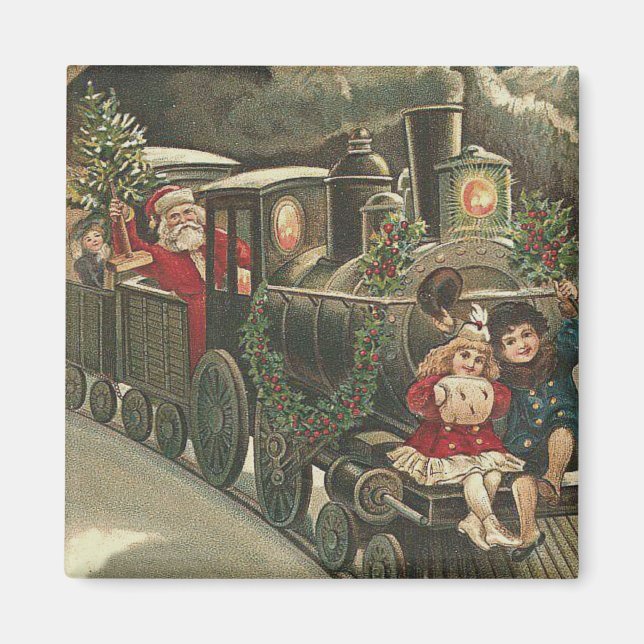 Imã Trem do Papai Noel com Guirlanda de Azevinho para  (Frente)