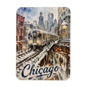 Ímã Trem El de Chicago na Neve de Inverno