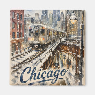 Imã Trem El de Chicago na Neve de Inverno