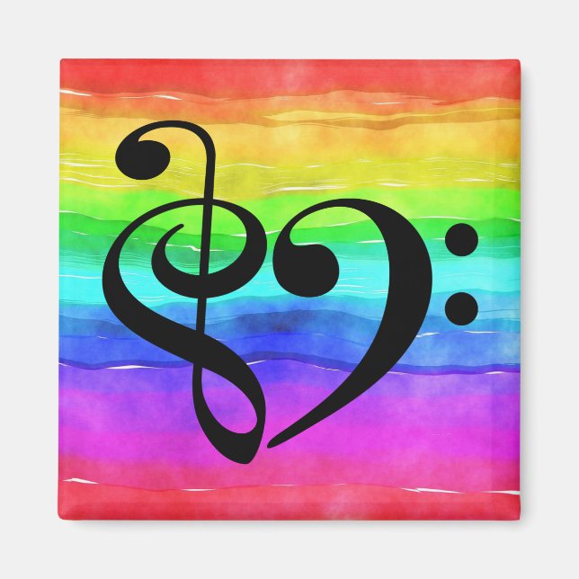 Imã Tremor Clef Bass Clef Musical Heart Rainbow Stripe (Frente)