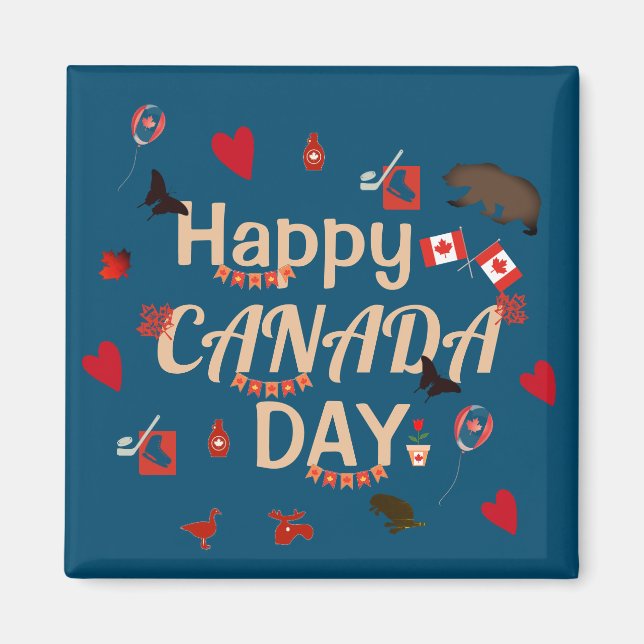 Imã Trendy Happy Canada Day Blue (Frente)