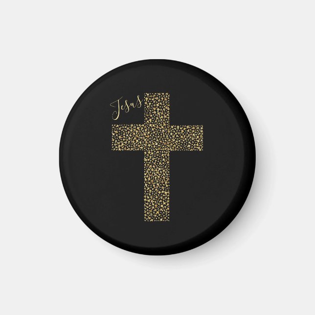 Imã Trendy Jesus Dourado Cross Black (Frente)