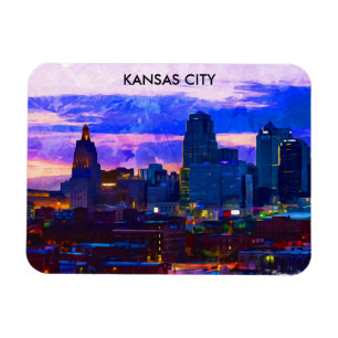 Ímã Trendy Kansas City Skyline Viagem Watercolor