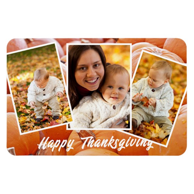 Ímã Trendy Orange Red Family Photos  Thanksgiving (Horizontal)