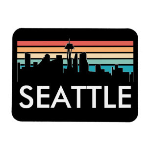 Ímã Trendy Seattle Washington Retro Sunset Skyline