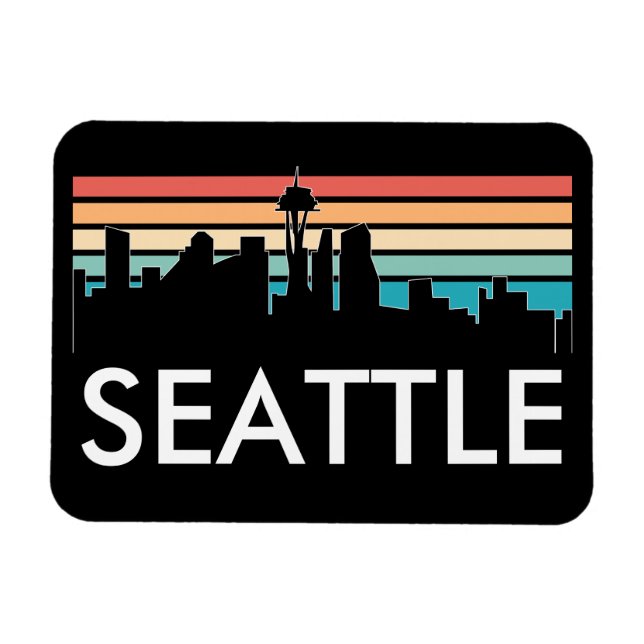 Ímã Trendy Seattle Washington Retro Sunset Skyline (Horizontal)