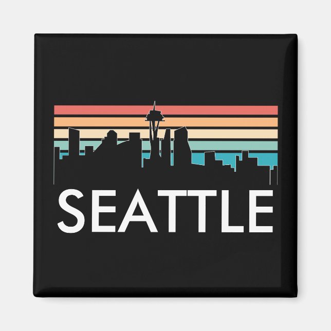 Imã Trendy Seattle Washington Retro Sunset Skyline (Frente)