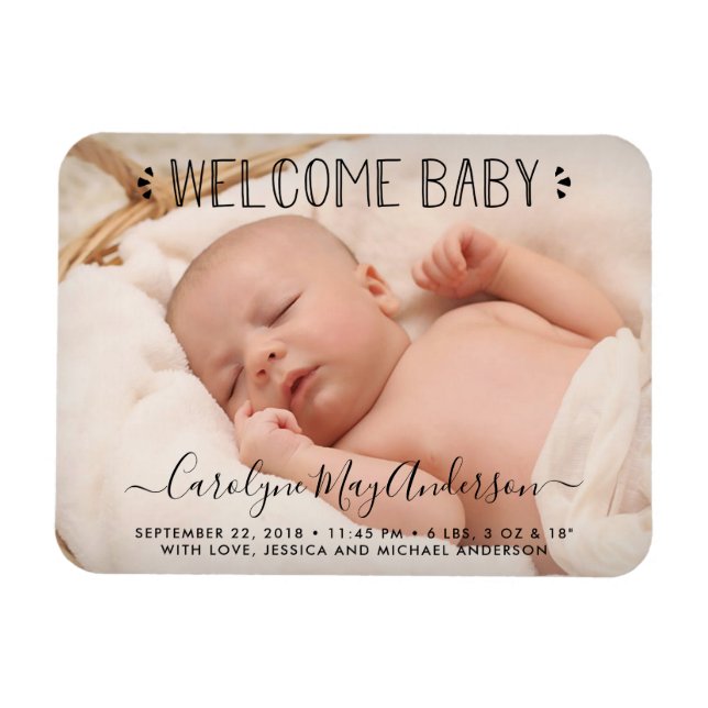 Ímã Trendy Typografia Foto "Welcome Baby" Anúncio (Horizontal)