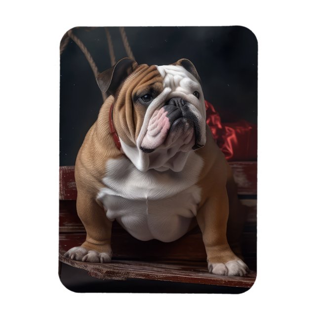Ímã Trenó com Bulldog Nevado Decoração de Natal (Vertical)
