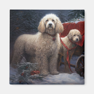 Imã Trenó de Neve de Poodle Decoração de Natal
