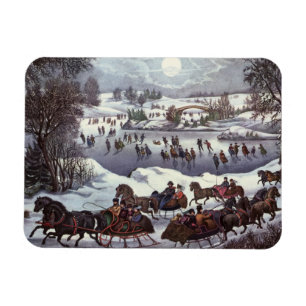 Ímã Trenós de Natal Antigos, Parque Central no Inverno