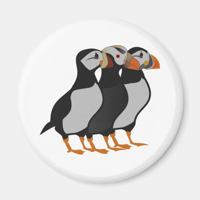 Imã Três Adoráveis Puffin de Pé Junto (Frente)