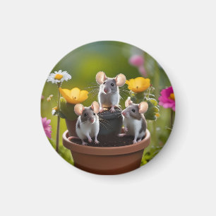 Imã Três Camundongos Em Potes Flores,