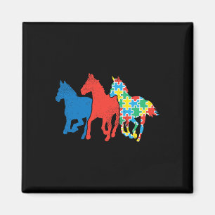Imã Três Cavalos Quebra-cabeça Vermelho Azul Autismo C