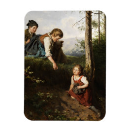 Ímã Três Crianças Escolhendo Cerejas Selvagens na Flor