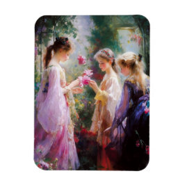 Ímã Três garotas brincando num jardim