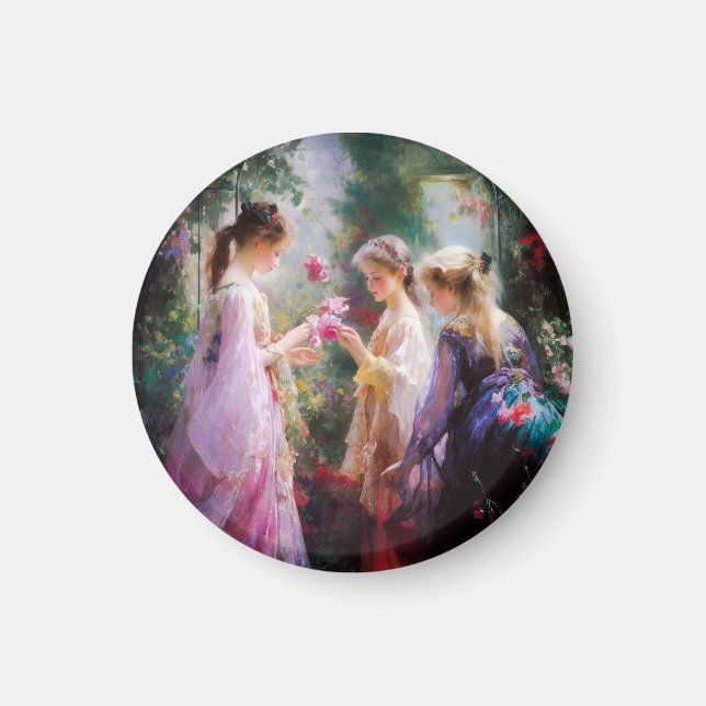 Imã Três garotas brincando num jardim (Frente)