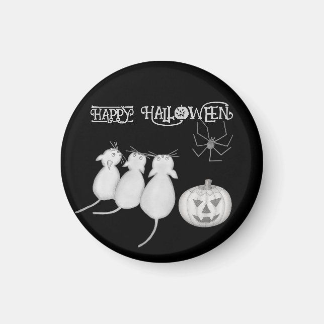 Imã Três Gatos, Abóbora e Aranha Halloween (Frente)
