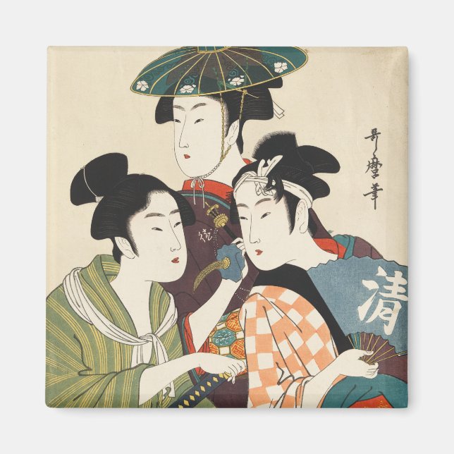 Imã Três jovens, homens ou mulheres, Utamaro (Frente)