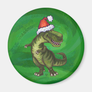 Imã TRex em Santa Hat em Verde