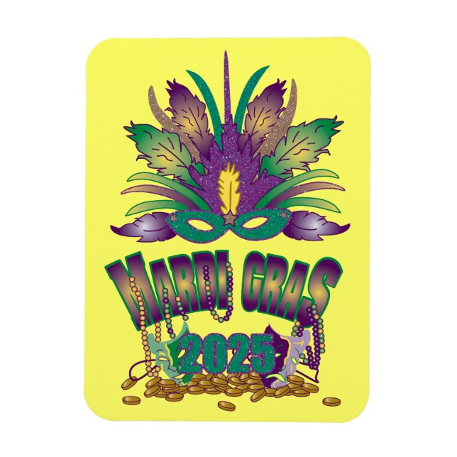 Ímã Tri-Feather Mardi Gras 2025 (Vertical)