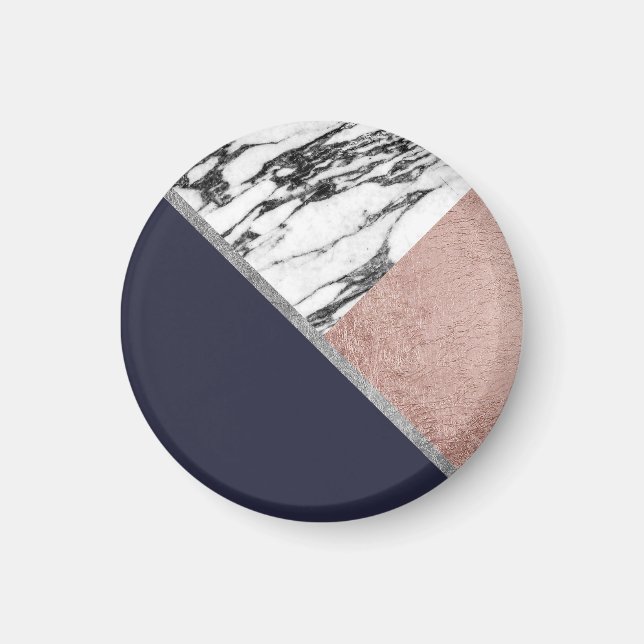 Imã Triângulo Azul do Marinho Dourado Marble Rosa (Frente)
