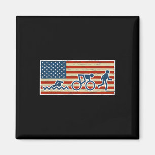 Imã Triathlon Run Triathlete Biathlon Usa Flag Sports