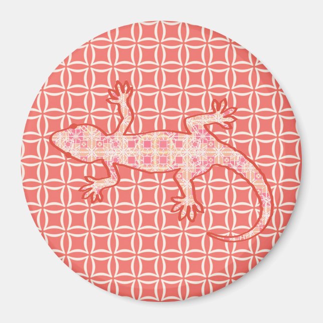 Imã Tribal batik Gecko - cor-de-rosa e creme (Frente)