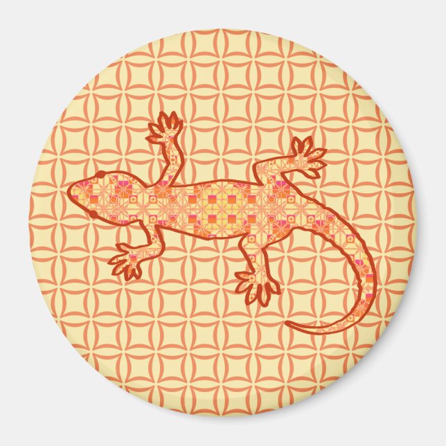 Imã Tribal batik Gecko - coral e laranja claro (Frente)