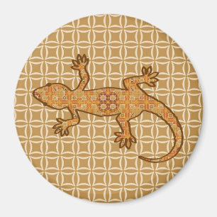 Imã Tribal batik Gecko - ferrugem, âmbar e bronzeada